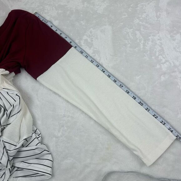 Sherosa Women's XL Long Sleeve Colorblock Tunic‎ Maroon Ivory Stripe Lace Inset - Picture 7 of 9